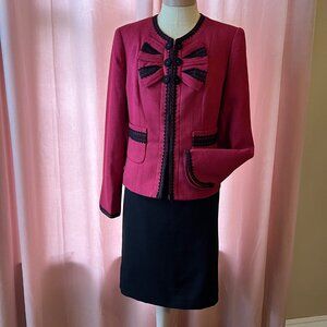 Nine West skirt & Jacket suit~PINK black~BOW~Lace trim ~ sz 10